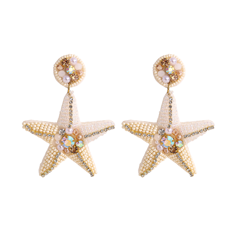 7.5cm rice pearl starfish stainless steel earrings     
