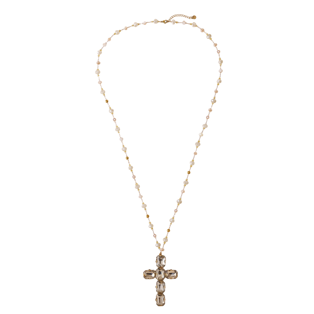 86cm Glass Crystal Cross Stainless Steel Necklaces