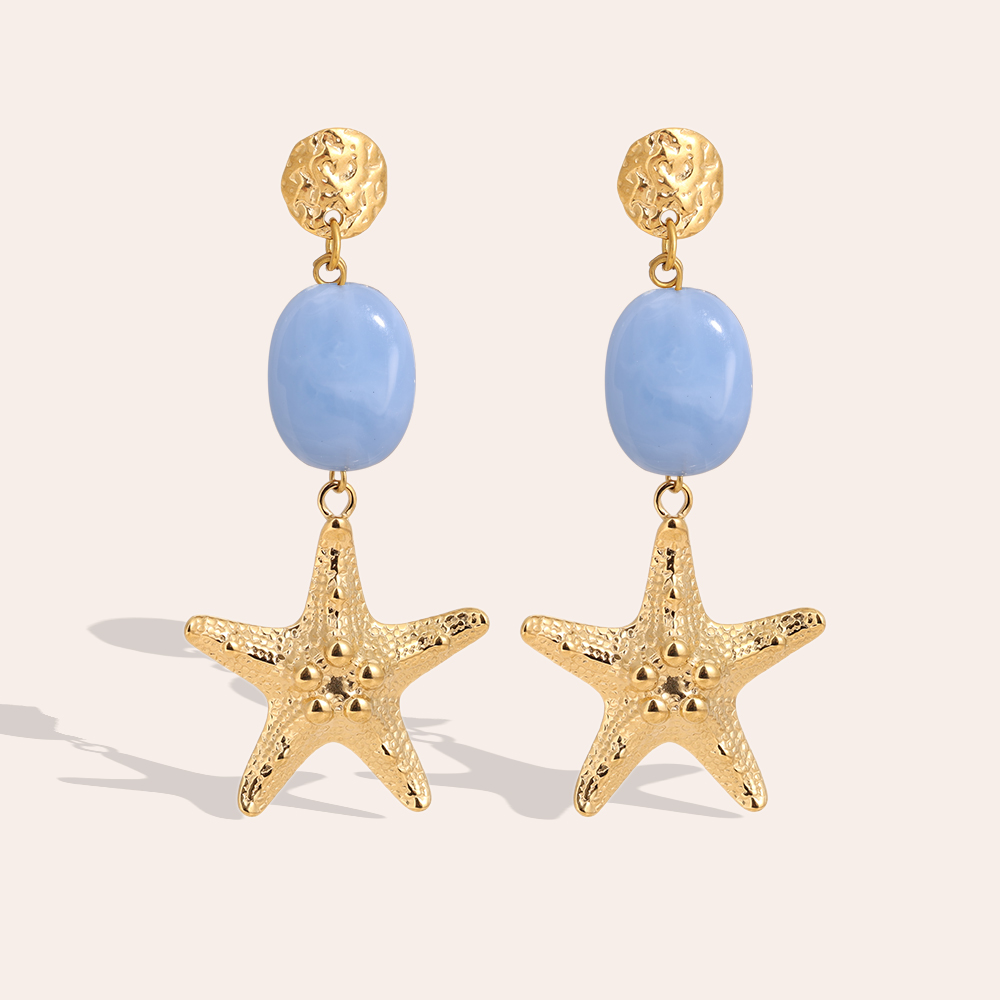 7cm large starfish and green acrylic stainless steel earrings     