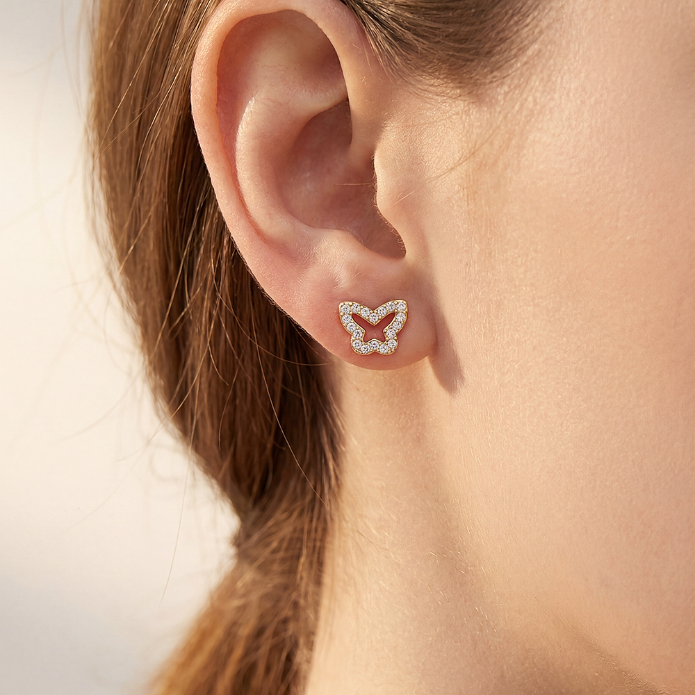 9mm zirconia butterfly stainless steel earrings    