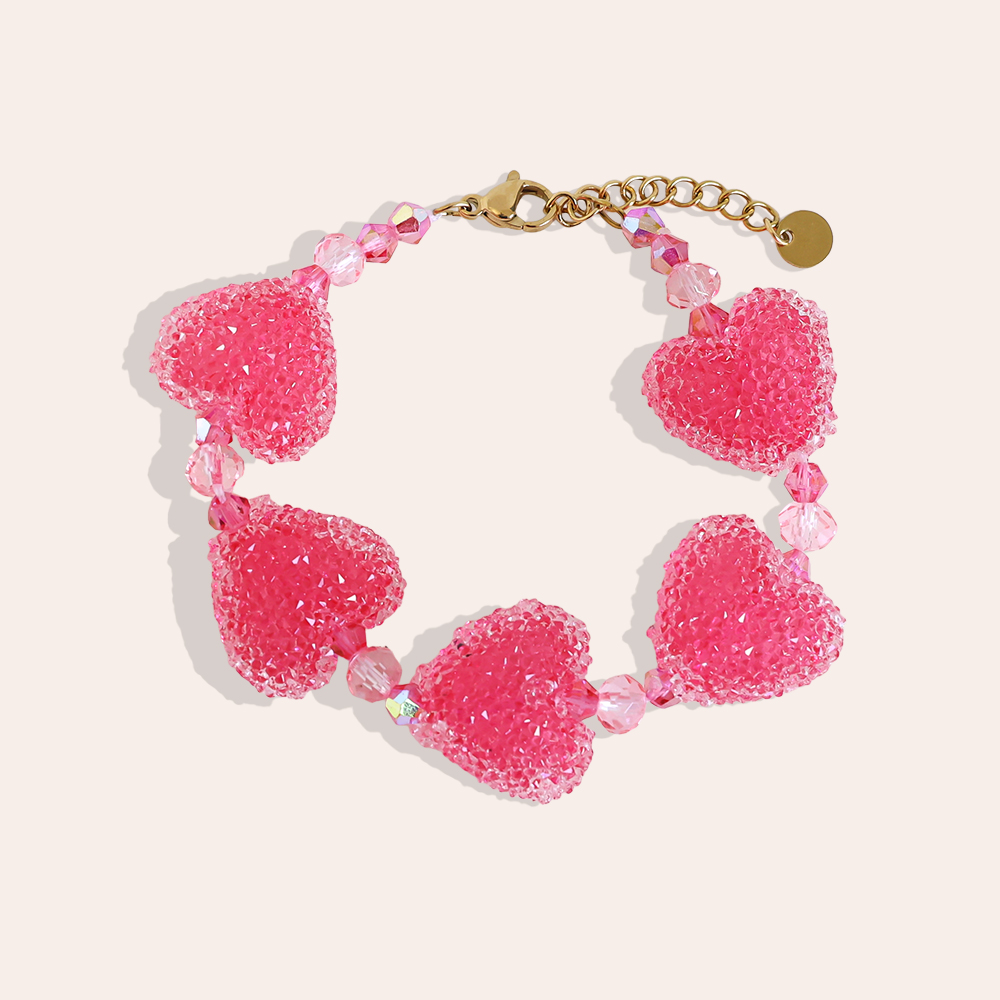 17cm Acrylic Pink Heart Chain Stainless Steel Bracelet        