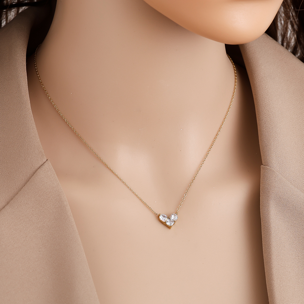 40cm Nice Diamond Heart stainless steel necklace     
