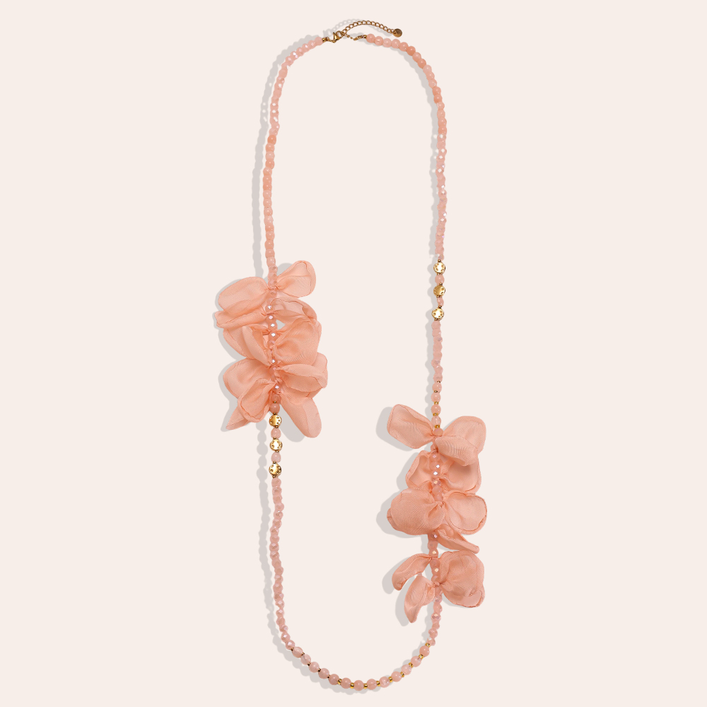 90cm crystal necklace with petals Stainless steel necklace        