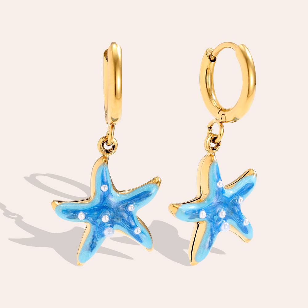1.5*3.2cm blue starfish stainless steel earrings  