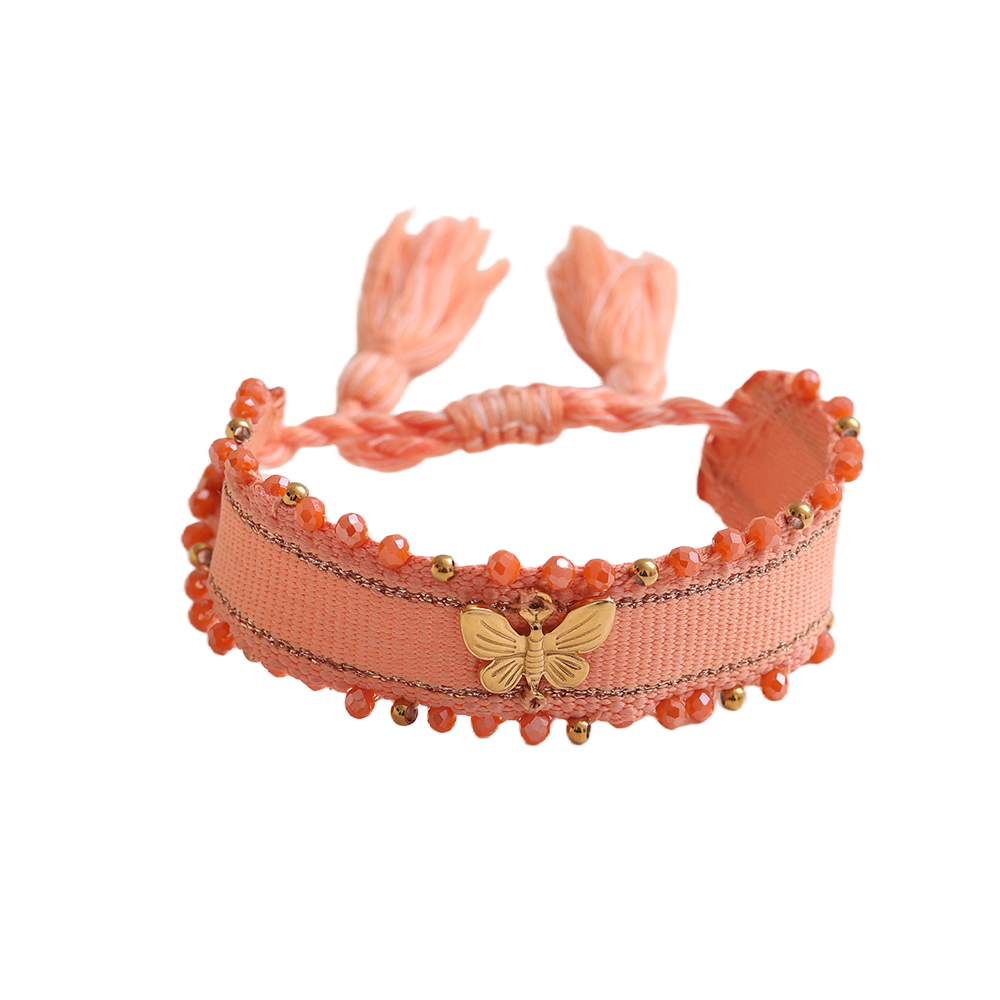 Butterfly on a polyester bag Stainless steel bracelet  