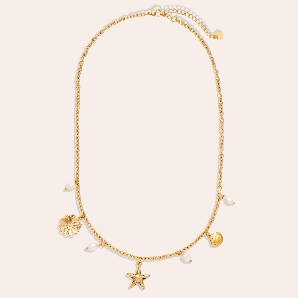 42cm Pretty Ocean And Pearl Stainless Steel Necklace  