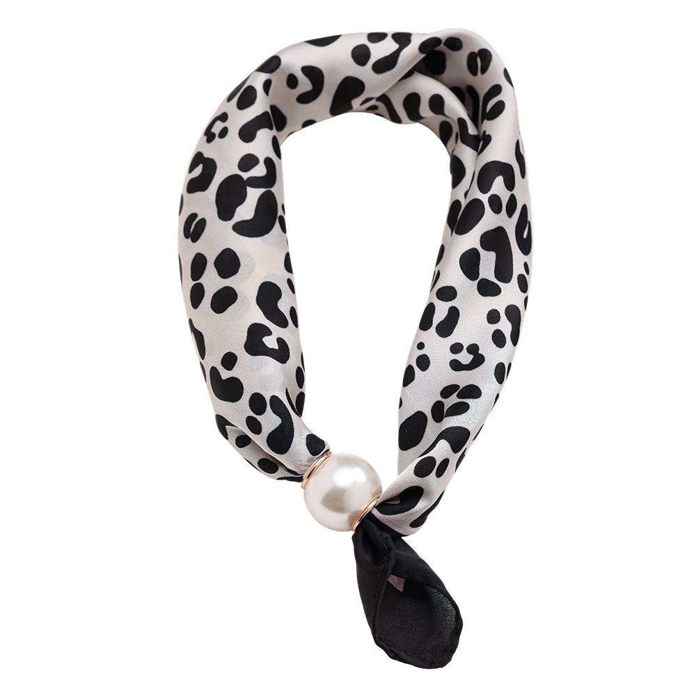 43cm black leopard print beaded scarf   