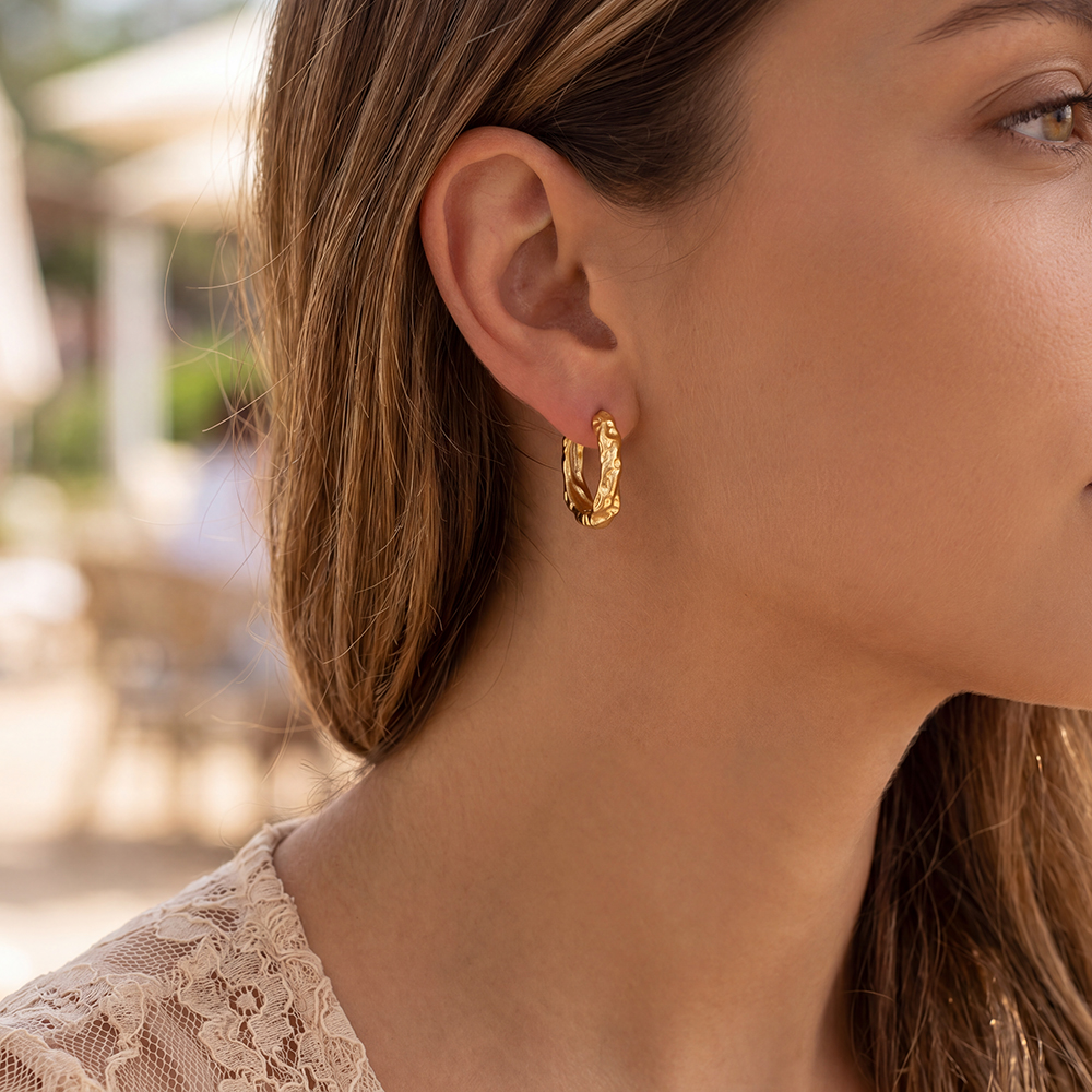 Stainless steel earrings, 20mm, irregular golden hoop earrings  