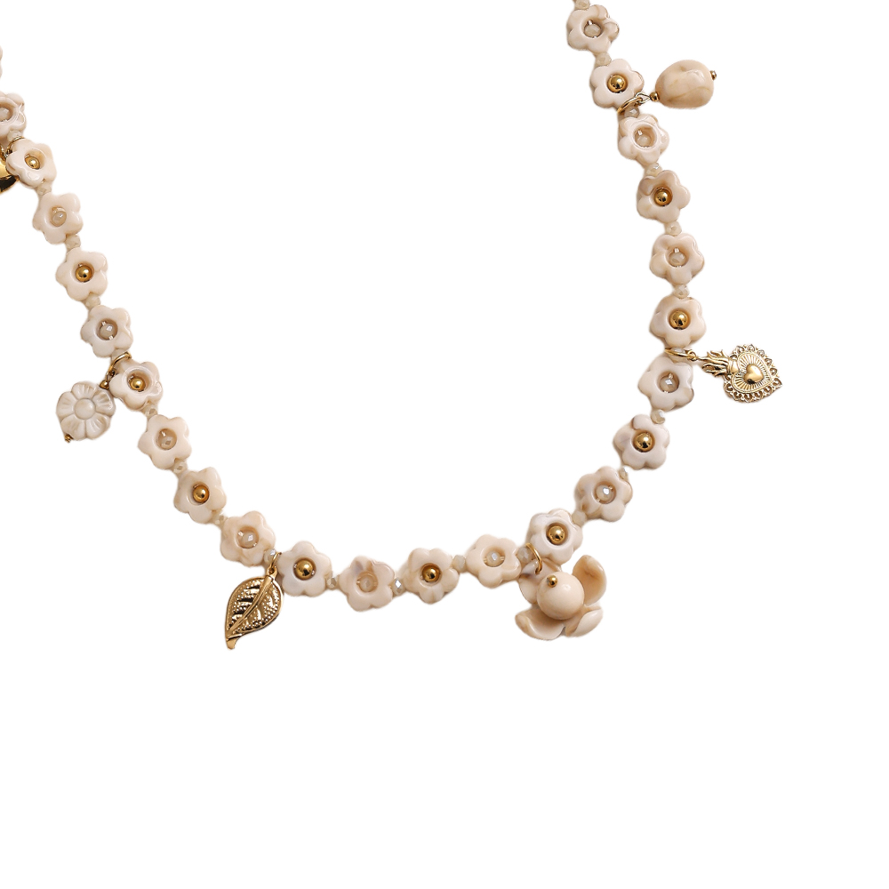 90cm resin flower necklace with charms stainless steel necklace       