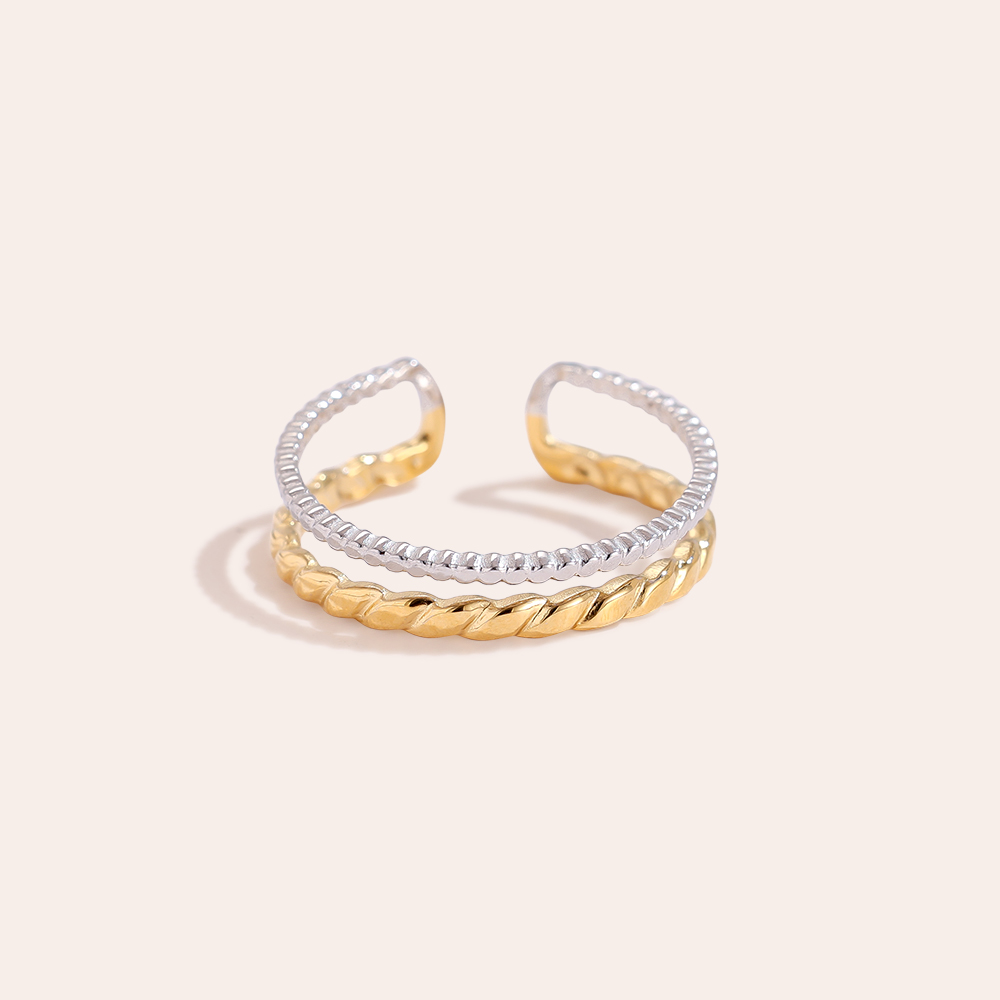 Two Thin Layer Twisted Stainless Steel Ring   