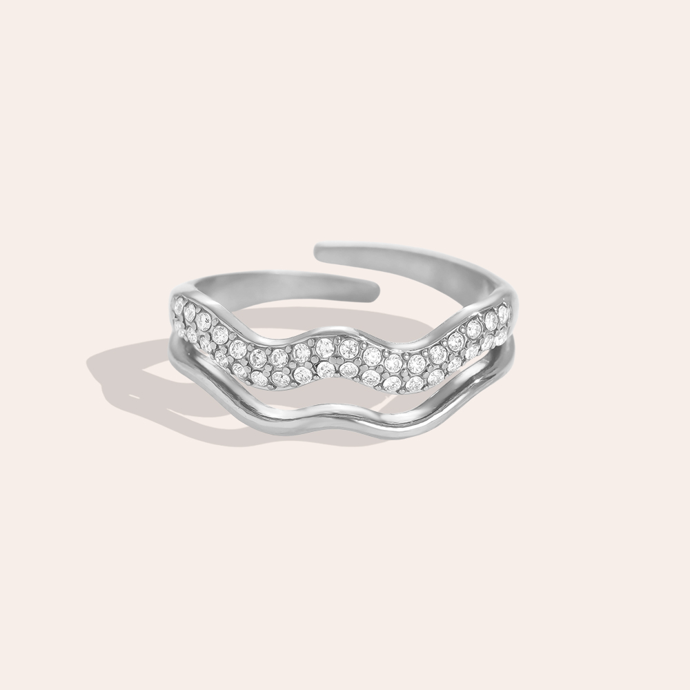 Adjustable double-layered small wave zirconia stainless steel ring    