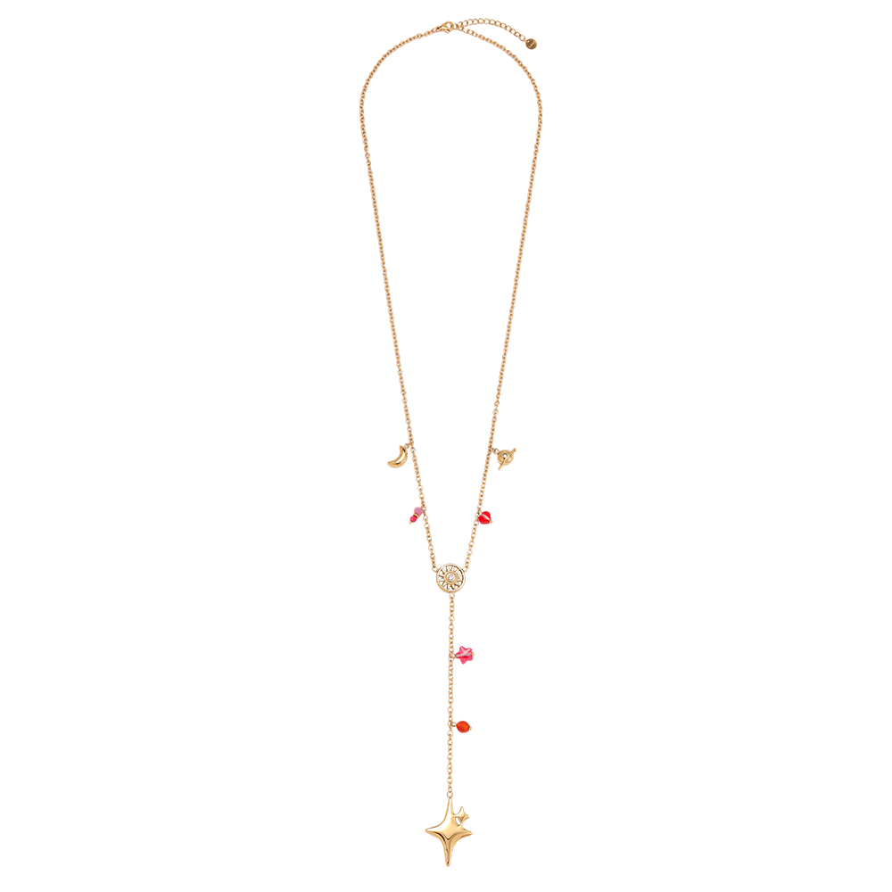 65cm four-pointed stars hearts and suns stainless steel necklace    