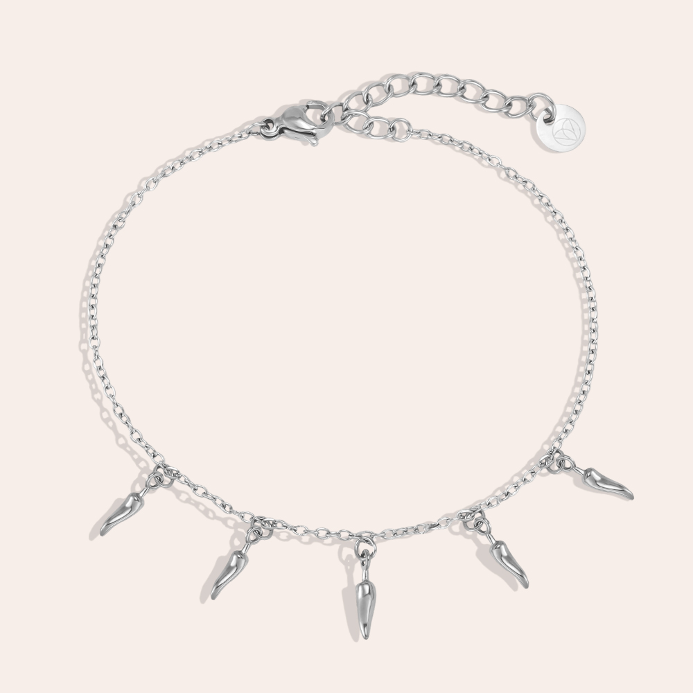 Stainless steel bracelet, 17cm, with lots of little chillies 