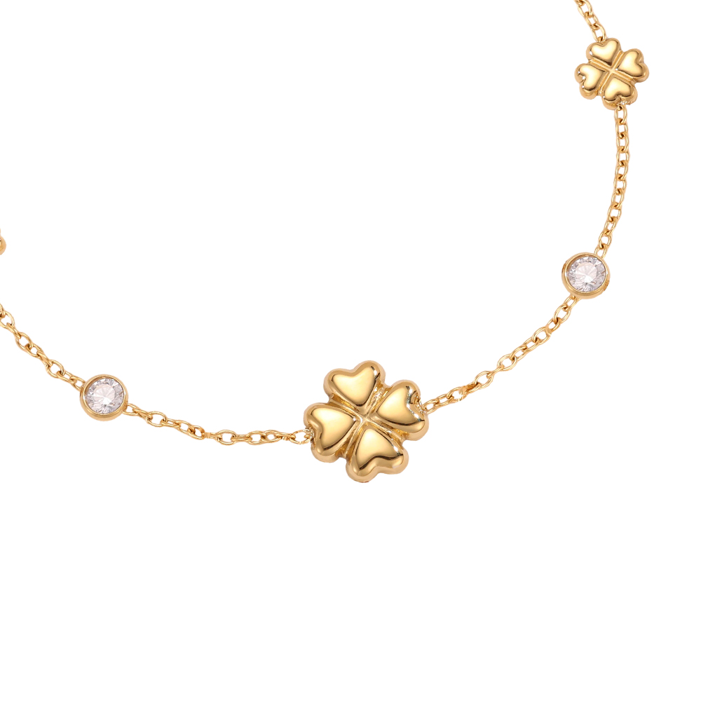 Stainless steel bracelet 16.5cm cloverleaf with zirconia dots