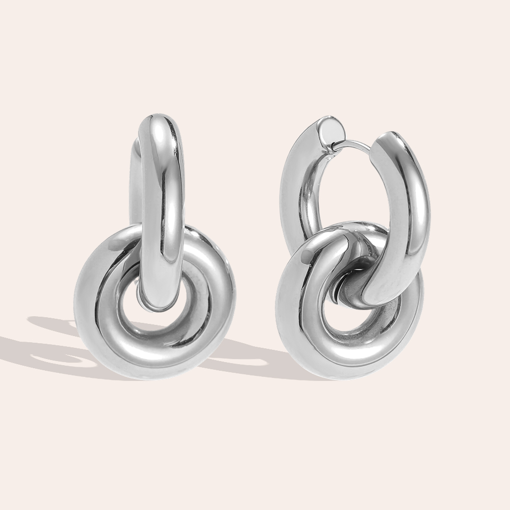 Stainless steel earrings, 31mm, two round rings