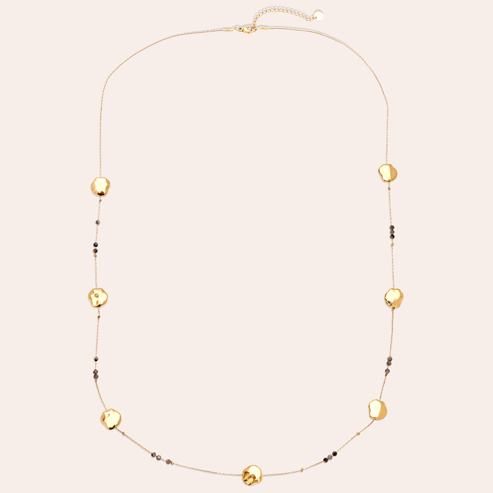 80cm Uneven Plate And Labradorite Stainless Steel Necklace   80cm Uneven Plate And Labradorite Stainless Steel Necklace