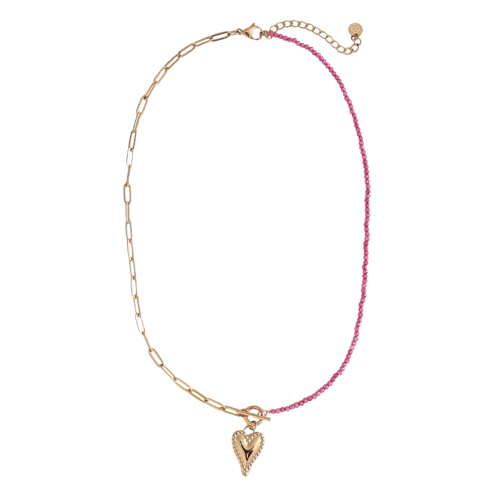 40cm Coloured Beads Heart Stainless Steel Necklace