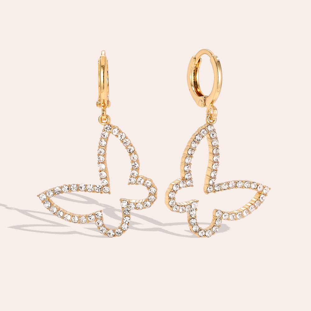 3.5cm zirconia butterfly gold-plated earrings   