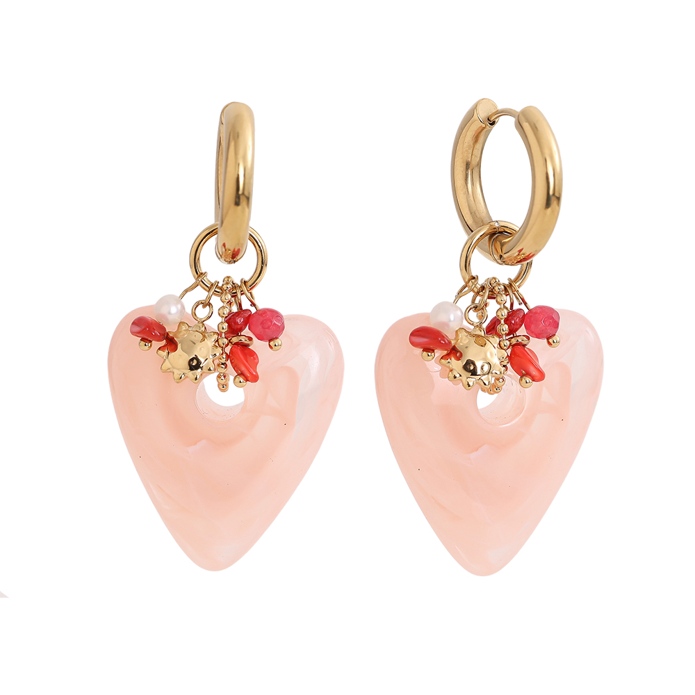 60*30mm acrylic heart freshwater pearls stainless steel earrings