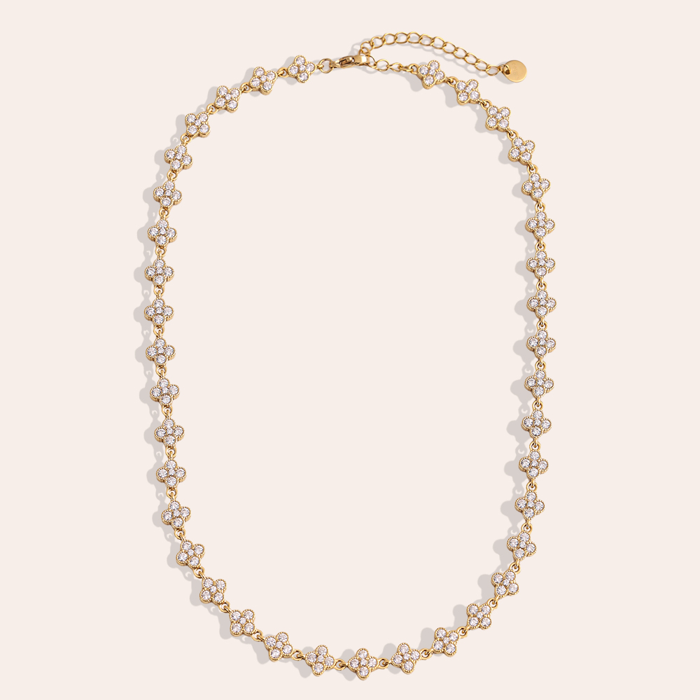 38cm zirconia cloverleaf stainless steel necklace