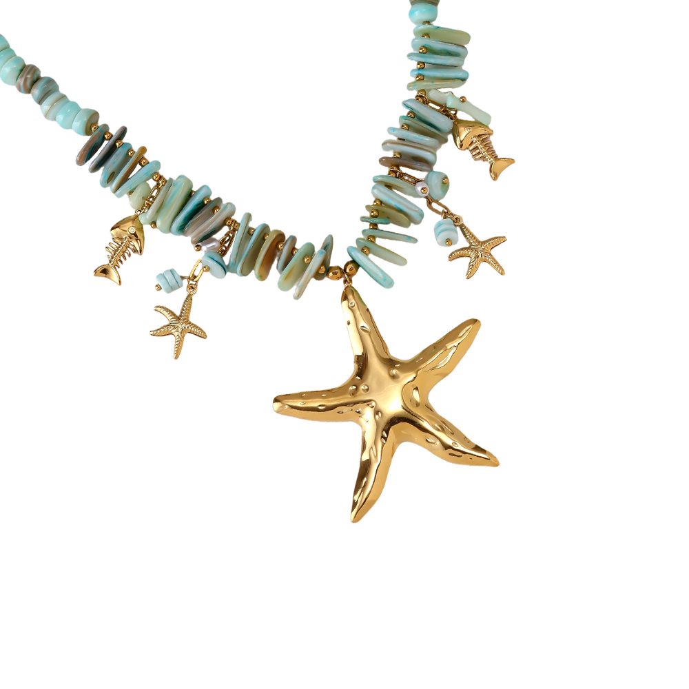 Stainless steel necklace 45cm starfish and fish
