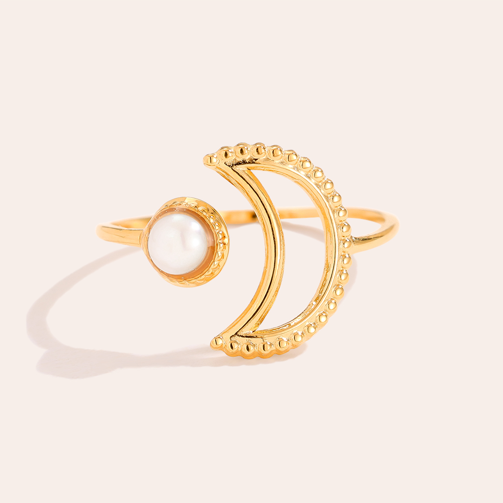 Moon And Pearl Stainless Steel Ring  