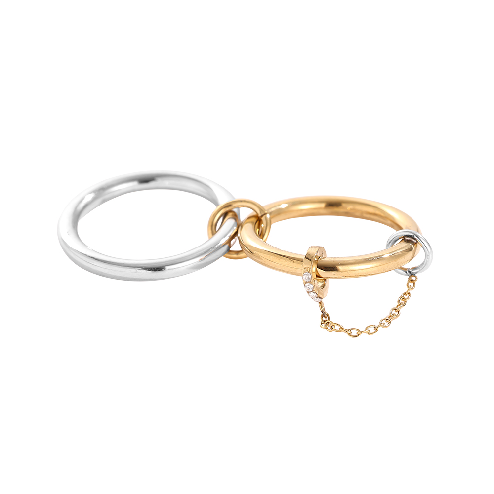 Pro Two Layer Gold And Silver Ring Set With Lock Stainless Steel Ring    