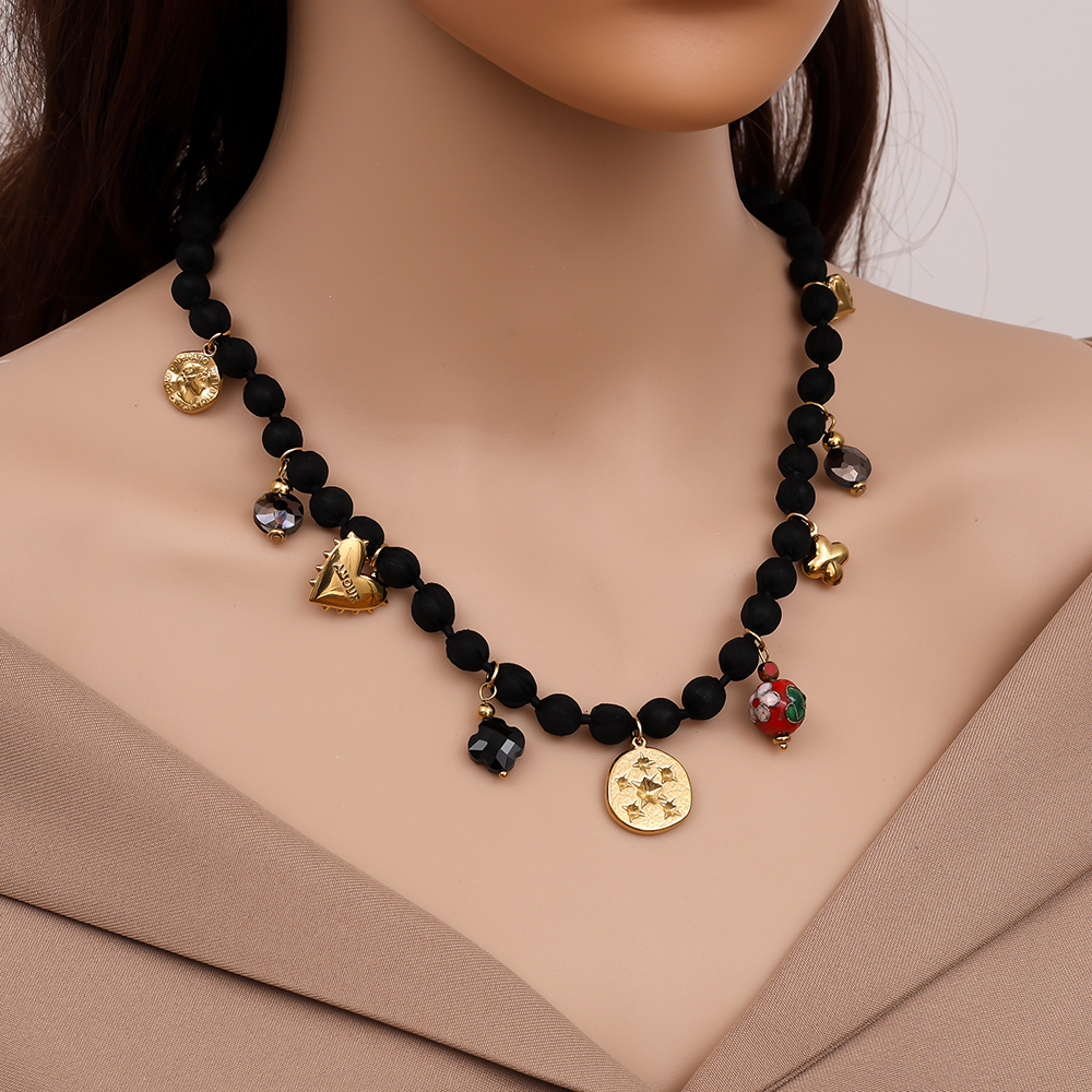 43cm Charms In Black Chain Stainless Steel Necklace  