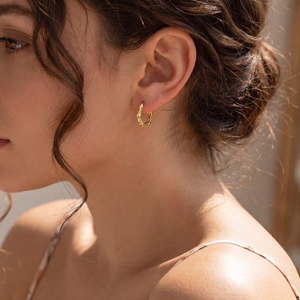 Stainless steel earrings, 15mm irregular golden hoop earrings