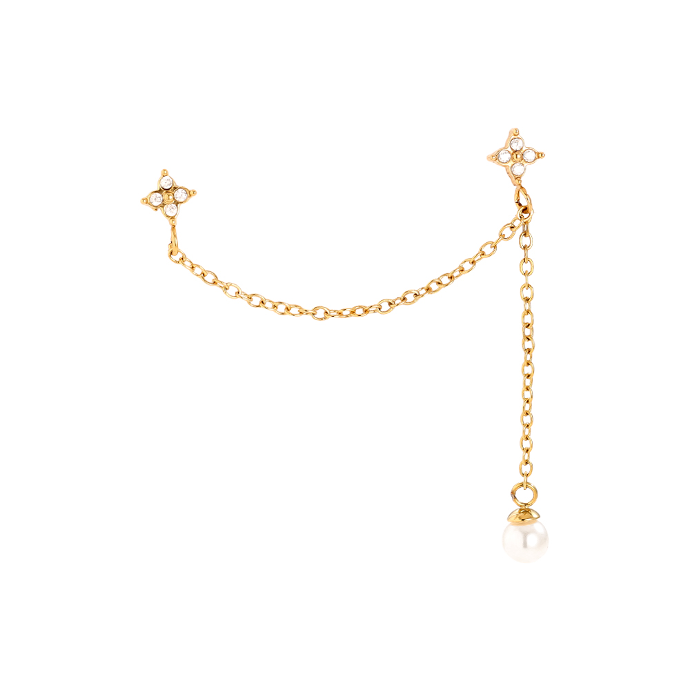 4.5*3cm Diamonds And Pearl With Chain Stainless Steel Earrings      