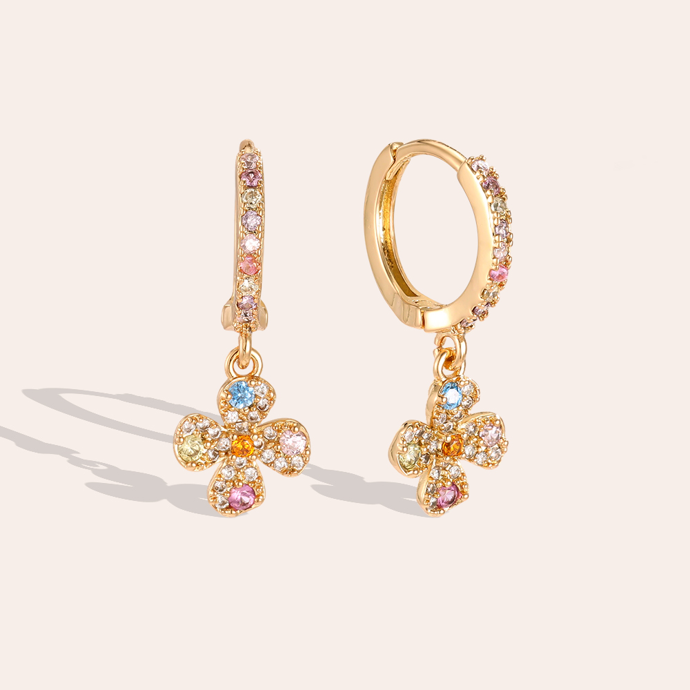 Gold-plated earrings 24mm zirconia flower