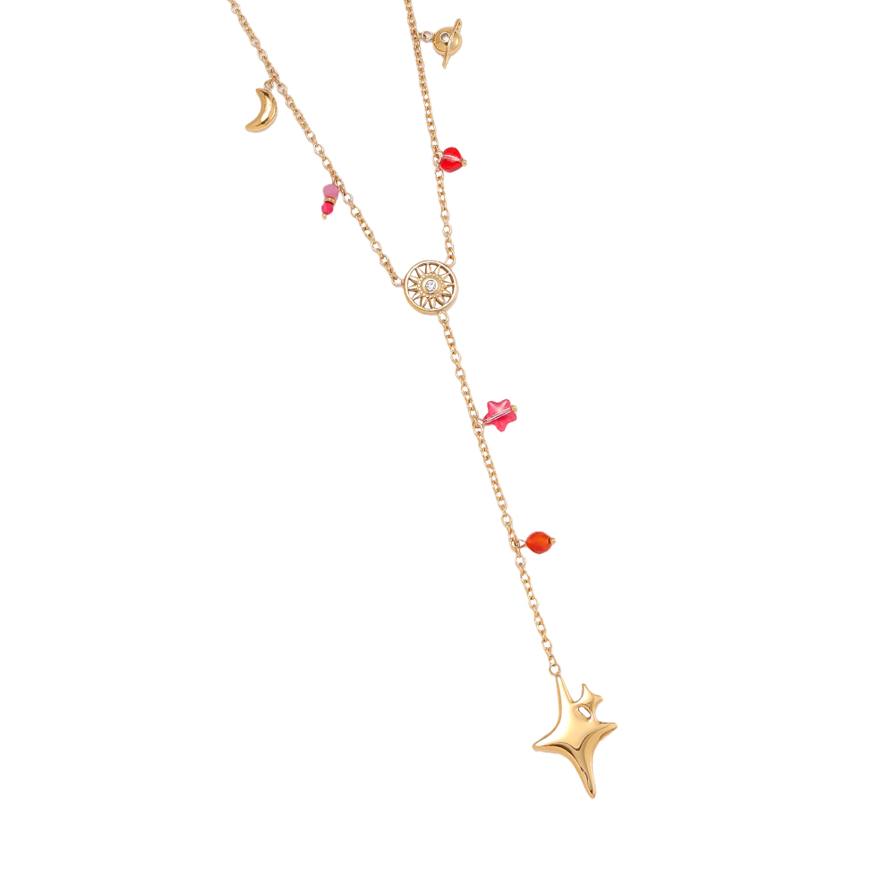 65cm four-pointed stars hearts and suns stainless steel necklace    