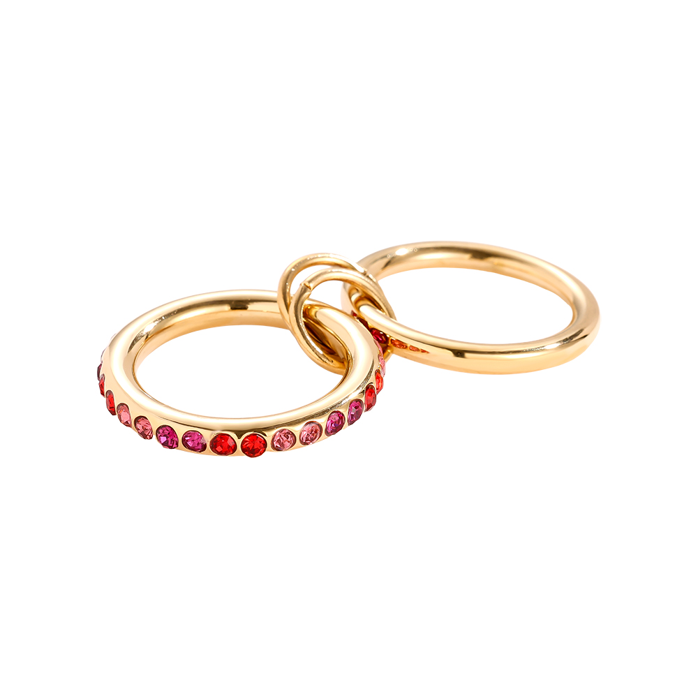 Two Layer Red Colour Gradient Diamond Stainless Steel Ring    