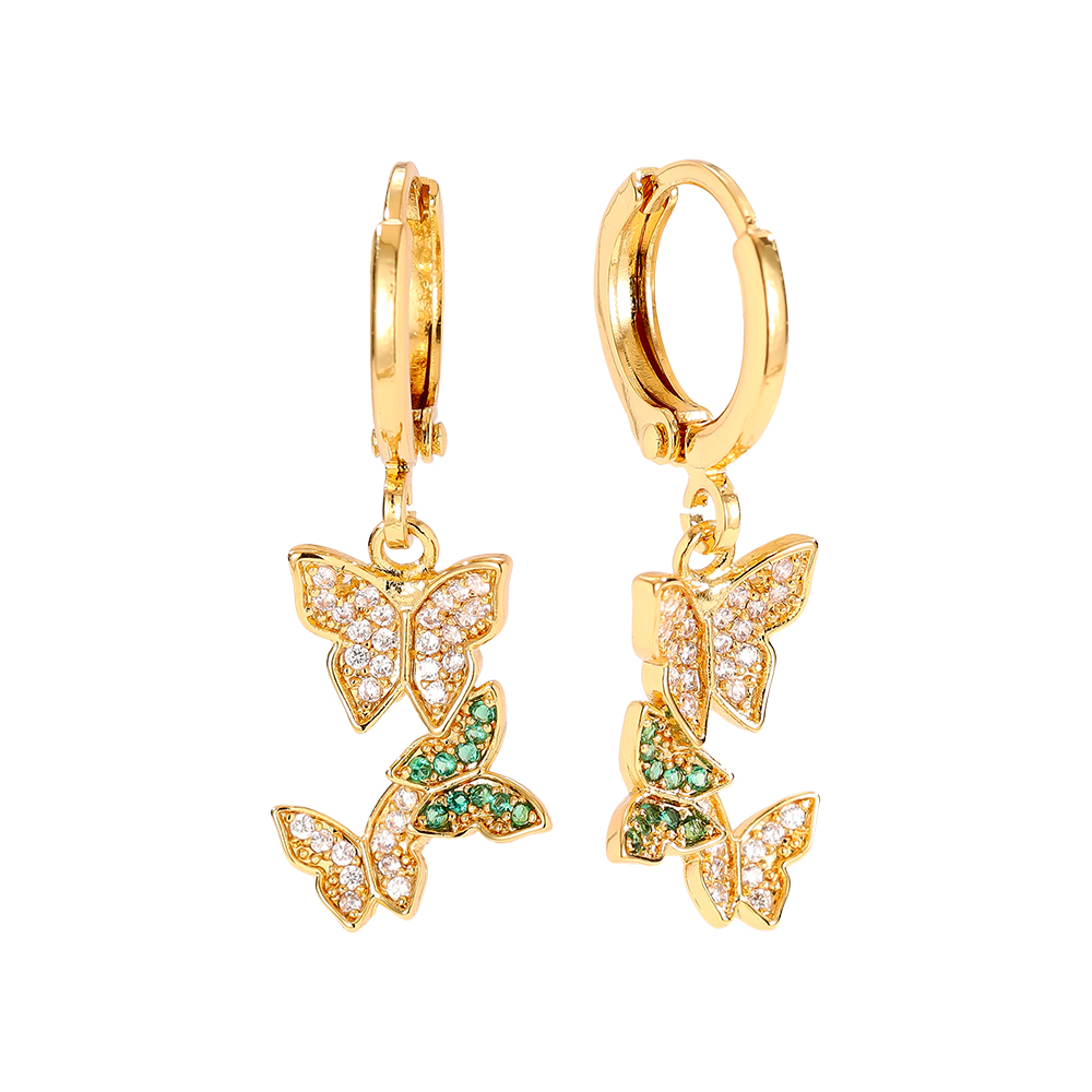 28mm Three Diamond Butterfly Gold Plated Earrings      