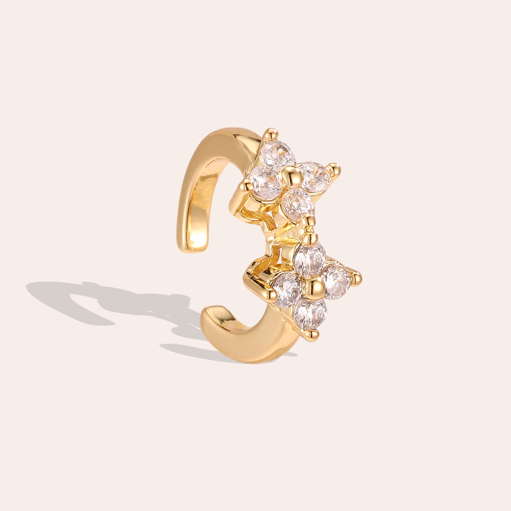 Gold-plated ear cuffs 15mm zirconia double cloverleaf 