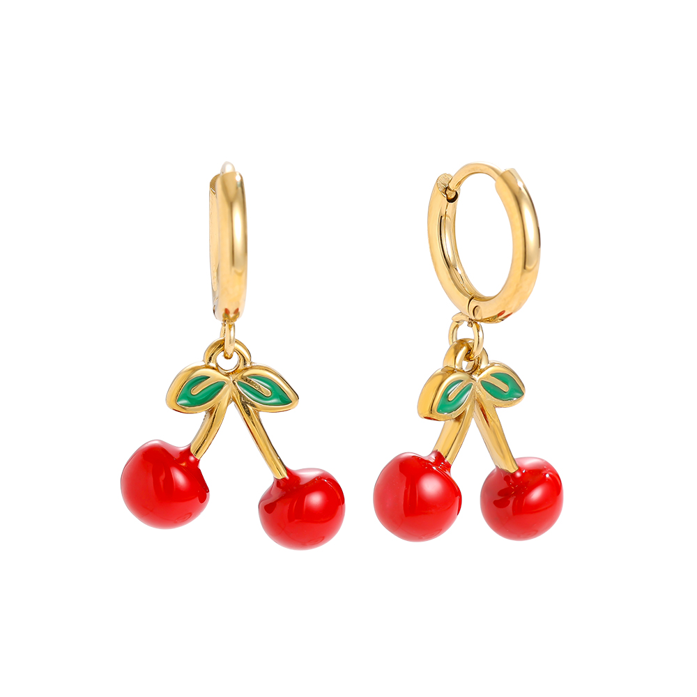 1.6*2.8cm Red Cherry Stainless Steel Earrings    