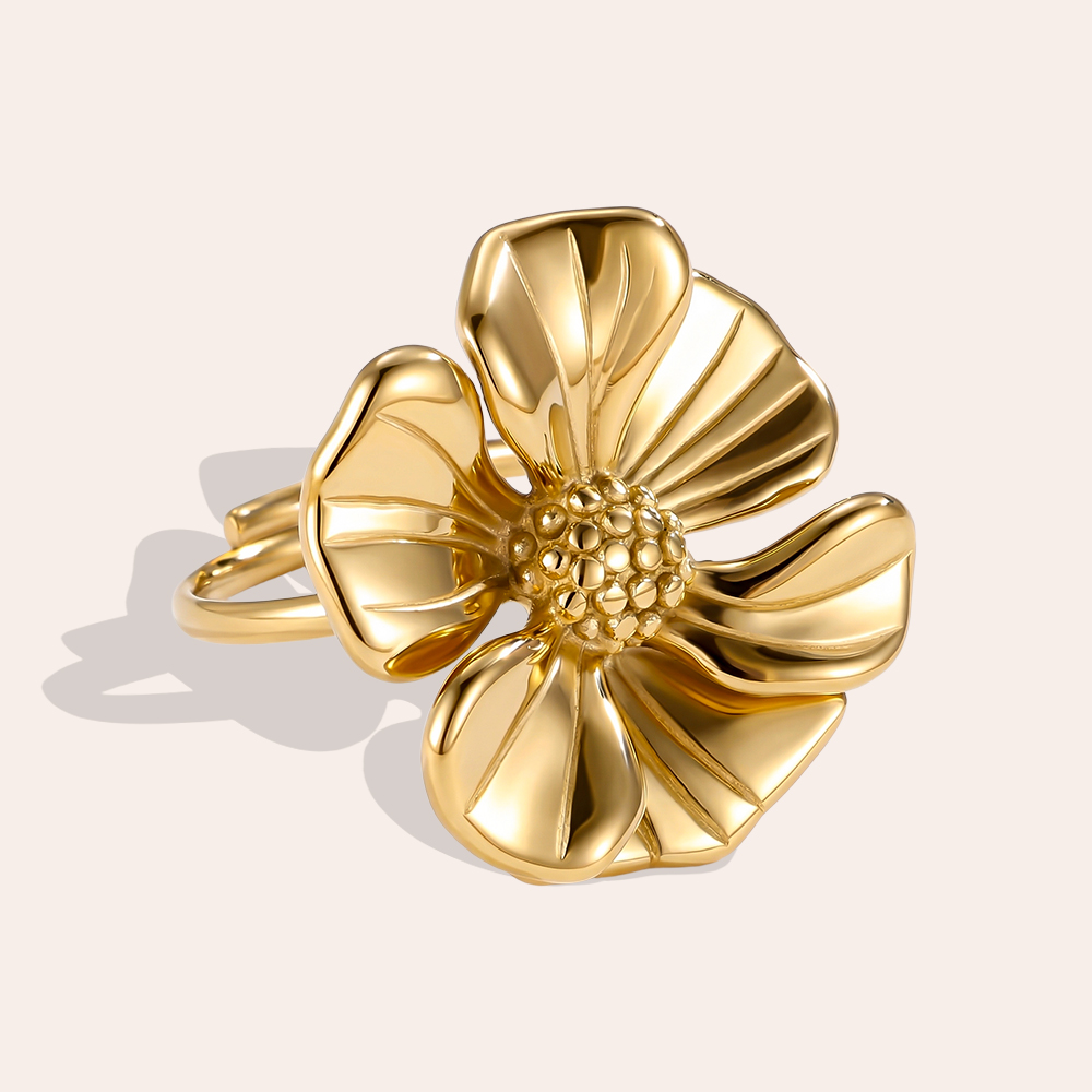 Adjustable beautiful stainless steel flower ring    