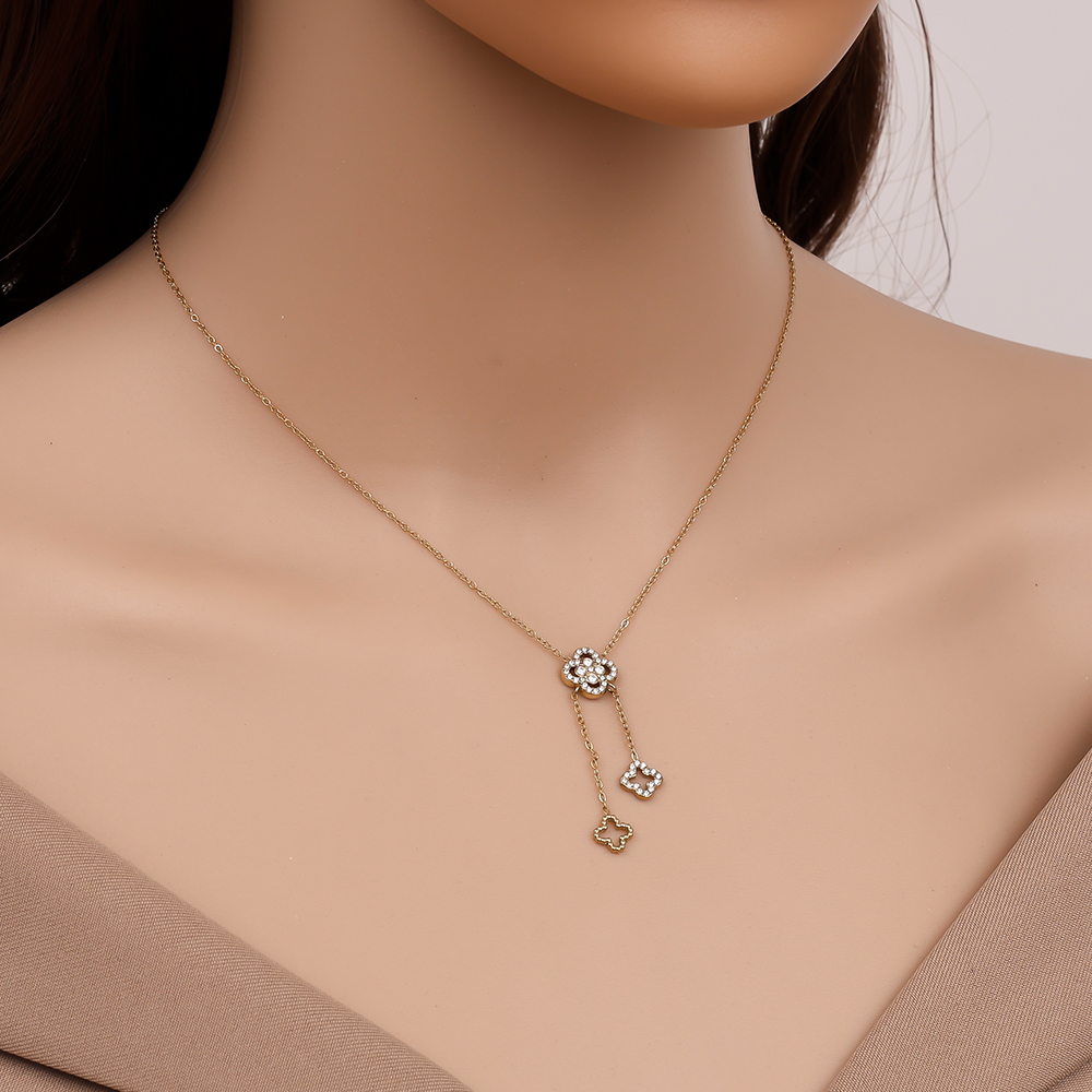 39cm Perfect Diamond Lucky Flower stainless steel necklace   