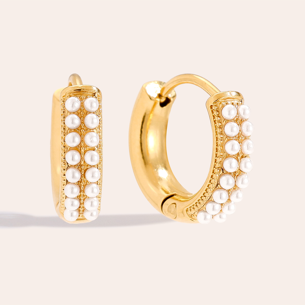 Stainless steel earrings 1.4cm Dobble Pearl Line
