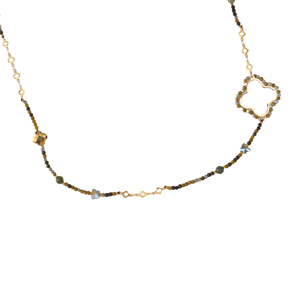 96cm cloverleaf and crystals stainless steel necklace    