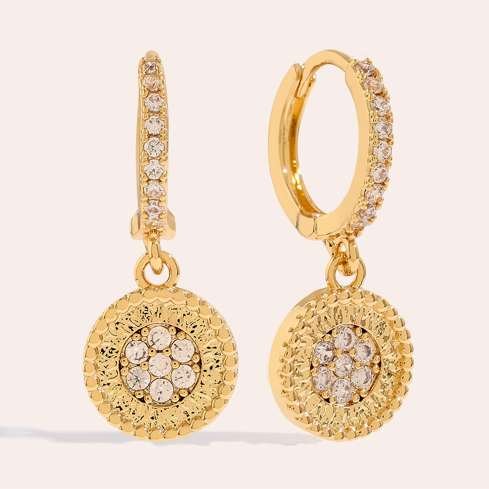 2.6cm Diamond Plate Gold-plated Earrings      