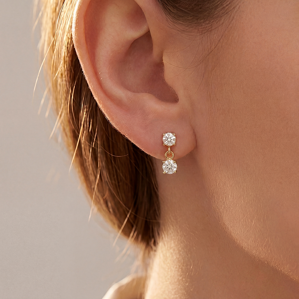 Stainless steel earrings 10mm two small zirconia