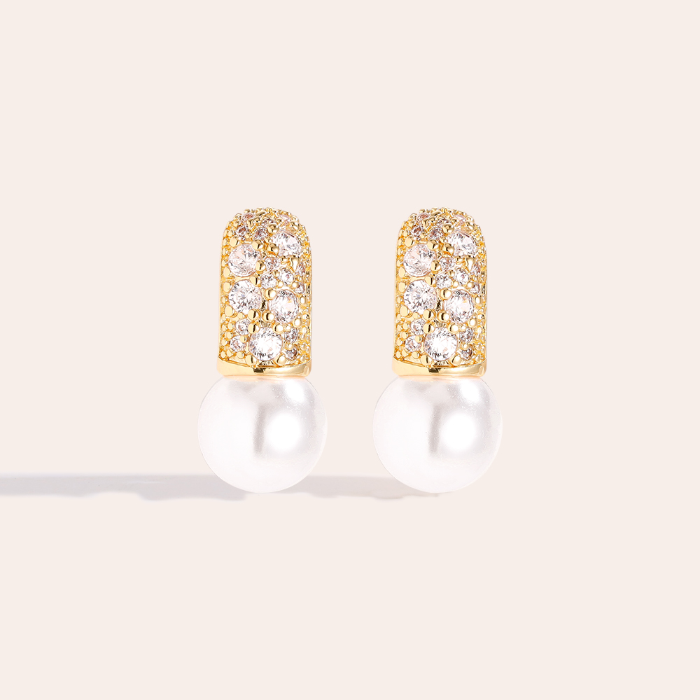 17mm Pearl And Diamond Gold Plated Earrings   