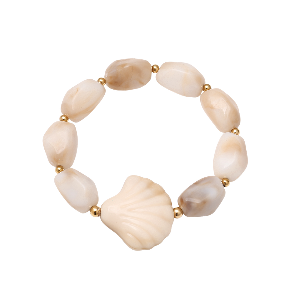 Elasticated resin shells and stones stainless steel bracelet        