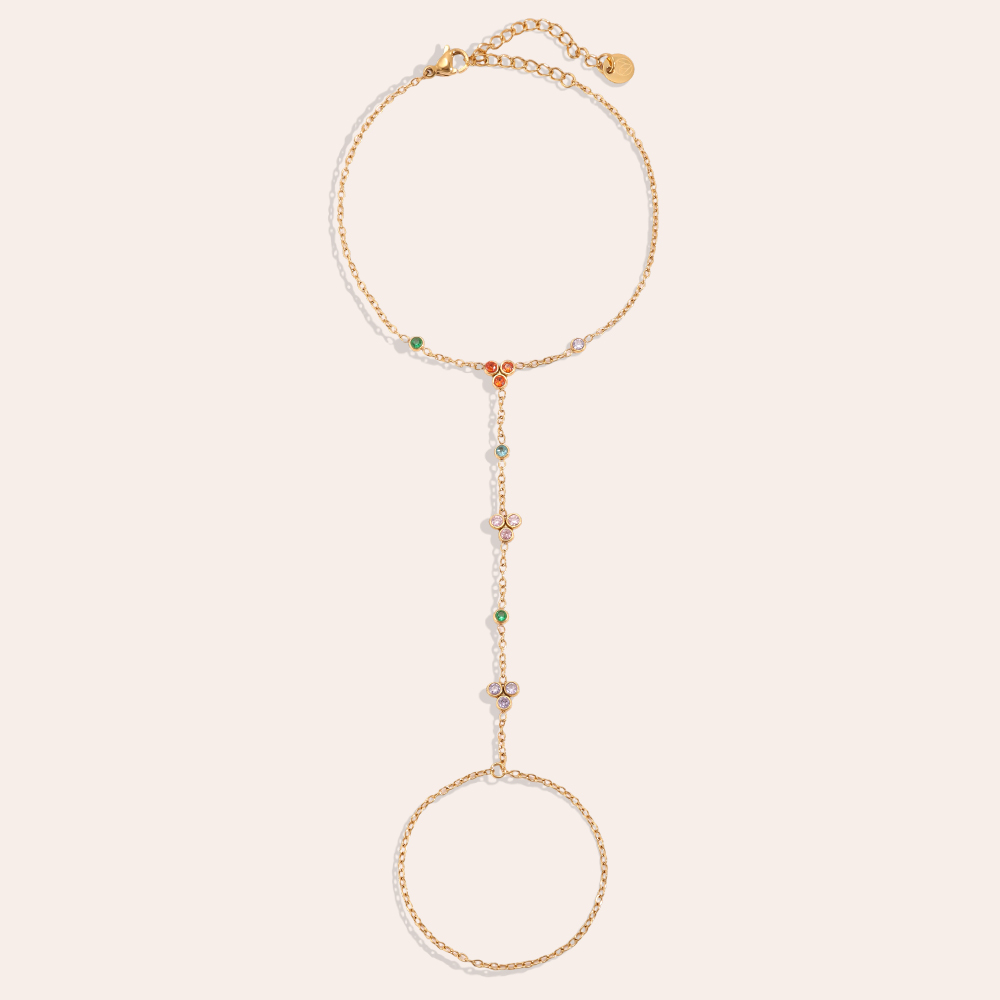 16.5cm Many small colourful round zirconia hand chain stainless steel bracelet    