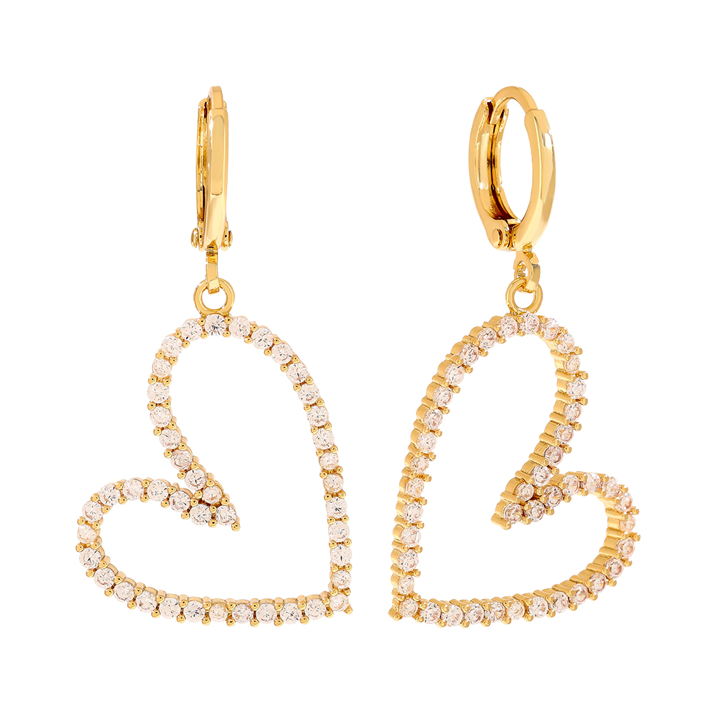 3.8cm Diamond Heart Gold-Plated Earrings   