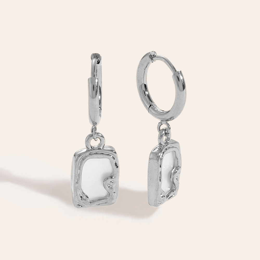 Stainless steel earrings Shining Mother Of Pearl In Rectangle Frame