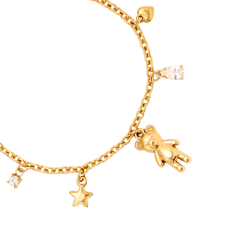 17.5cm Sweet Bear And Charms stainless steel bracelet   