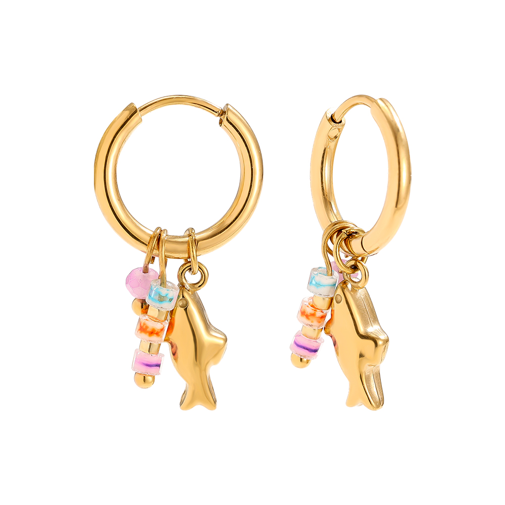 2.6cm dolphin and small pearl stainless steel earrings   