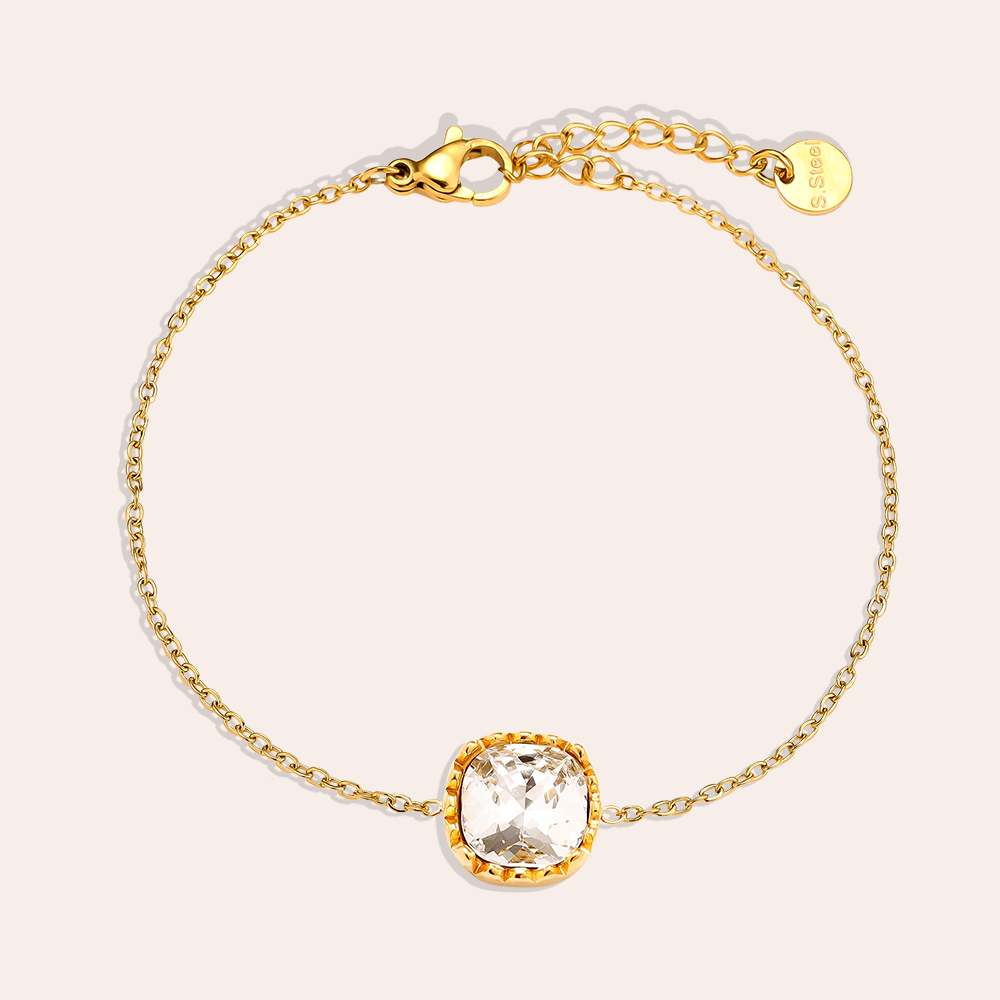 16cm square round glass stainless steel bracelet       